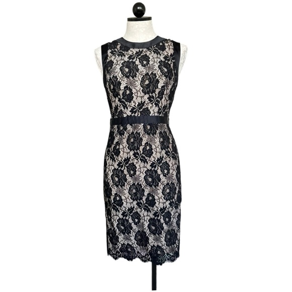 Milly of New York Marcella Bow Sheath Dress Silk & Floral Lace Overlay Size 2 - Picture 3 of 16